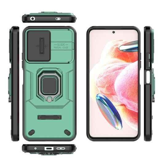 For Xiaomi Redmi Note 12 4G Global Sliding Camshield TPU + PC Shockproof Phone Case with Holder(Green) by buy2fix