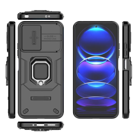 For Xiaomi Redmi Note 12 5G Global Sliding Camshield TPU + PC Shockproof Phone Case with Holder(Black) by buy2fix
