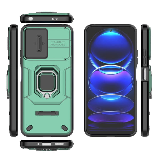 For Xiaomi Redmi Note 12 5G Global Sliding Camshield TPU + PC Shockproof Phone Case with Holder(Green) by buy2fix