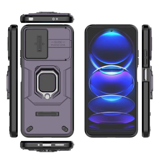 For Xiaomi Redmi Note 12 5G Global Sliding Camshield TPU + PC Shockproof Phone Case with Holder(Purple) by buy2fix