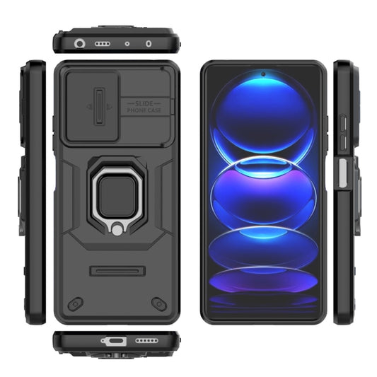 For Xiaomi Redmi Note 12 Pro+ 5G Global Sliding Camshield TPU + PC Shockproof Phone Case with Holder(Black) by buy2fix