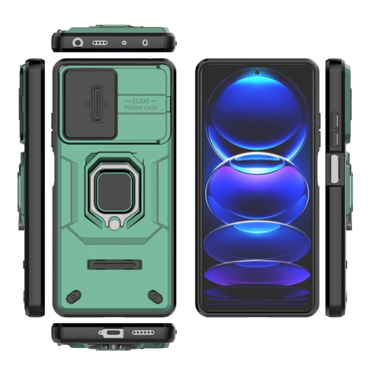 For Xiaomi Redmi Note 12 Pro+ 5G Global Sliding Camshield TPU + PC Shockproof Phone Case with Holder(Green) by buy2fix