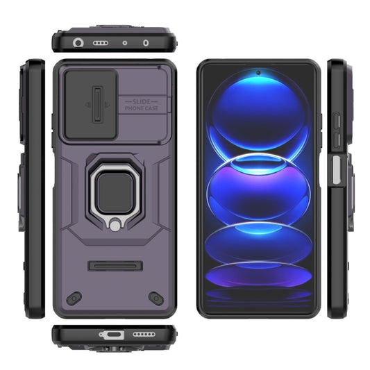 For Xiaomi Redmi Note 12 Pro+ 5G Global Sliding Camshield TPU + PC Shockproof Phone Case with Holder(Purple) by buy2fix