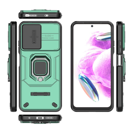 For Xiaomi Redmi Note 12S 4G Global Sliding Camshield TPU + PC Shockproof Phone Case with Holder(Green) by buy2fix