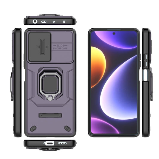 For Xiaomi Redmi Note 12 Turbo 5G Sliding Camshield TPU + PC Shockproof Phone Case with Holder(Purple) by buy2fix