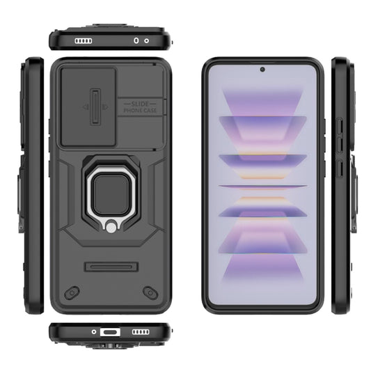 For Xiaomi Redmi K60 5G Sliding Camshield TPU + PC Shockproof Phone Case with Holder(Black) by buy2fix