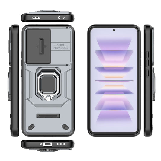 For Xiaomi Redmi K60 5G Sliding Camshield TPU + PC Shockproof Phone Case with Holder(Grey) by buy2fix