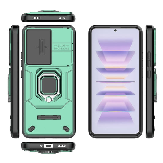 For Xiaomi Redmi K60 5G Sliding Camshield TPU + PC Shockproof Phone Case with Holder(Green) by buy2fix