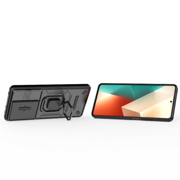 For Xiaomi Redmi Note 13 5G Sliding Camshield TPU + PC Shockproof Phone Case with Holder(Black) - Xiaomi Cases by buy2fix | Online Shopping UK | buy2fix