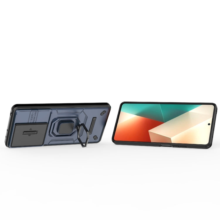 For Xiaomi Redmi Note 13 5G Sliding Camshield TPU + PC Shockproof Phone Case with Holder(Blue) - Xiaomi Cases by buy2fix | Online Shopping UK | buy2fix
