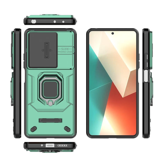 For Xiaomi Redmi Note 13 5G Sliding Camshield TPU + PC Shockproof Phone Case with Holder(Green) by buy2fix