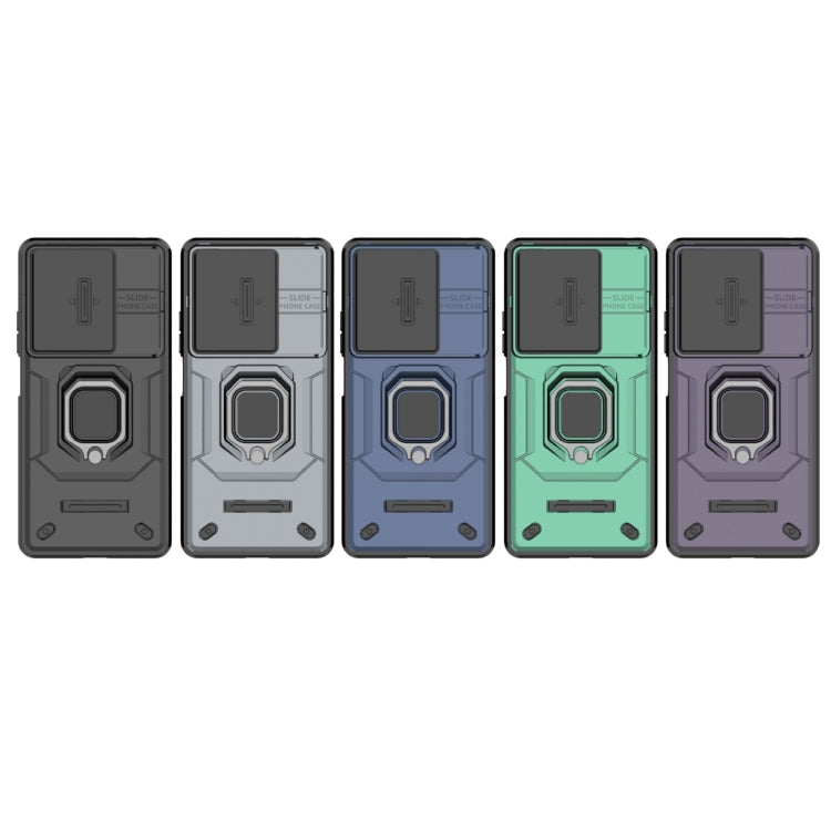 For Xiaomi Redmi Note 13 5G Sliding Camshield TPU + PC Shockproof Phone Case with Holder(Green) by buy2fix