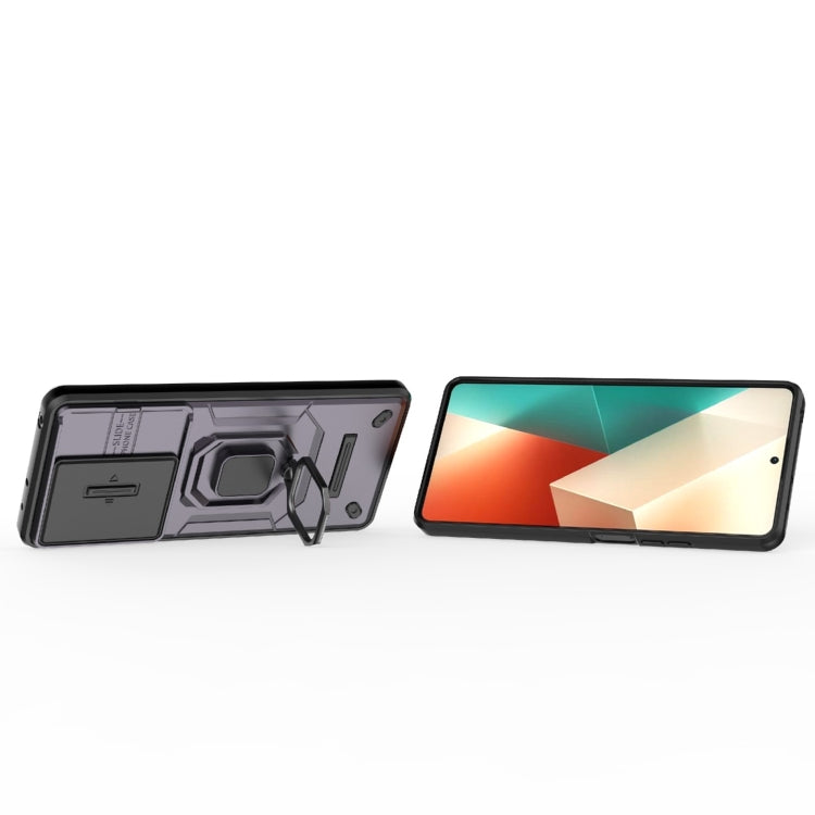 For Xiaomi Redmi Note 13 5G Sliding Camshield TPU + PC Shockproof Phone Case with Holder(Purple) - Xiaomi Cases by buy2fix | Online Shopping UK | buy2fix