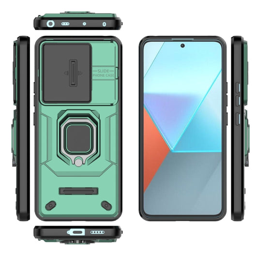 For Xiaomi Redmi Note 13 Pro 5G Sliding Camshield TPU + PC Shockproof Phone Case with Holder(Green) by buy2fix