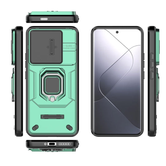 For Xiaomi 14 Pro 5G Sliding Camshield TPU + PC Shockproof Phone Case with Holder(Green) by buy2fix