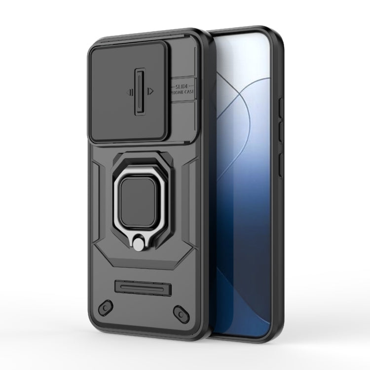 For Xiaomi 14 Sliding Camshield TPU + PC Shockproof Phone Case with Holder(Black) - Xiaomi Cases by buy2fix | Online Shopping UK | buy2fix