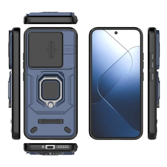 For Xiaomi 14 Sliding Camshield TPU + PC Shockproof Phone Case with Holder(Blue) by buy2fix