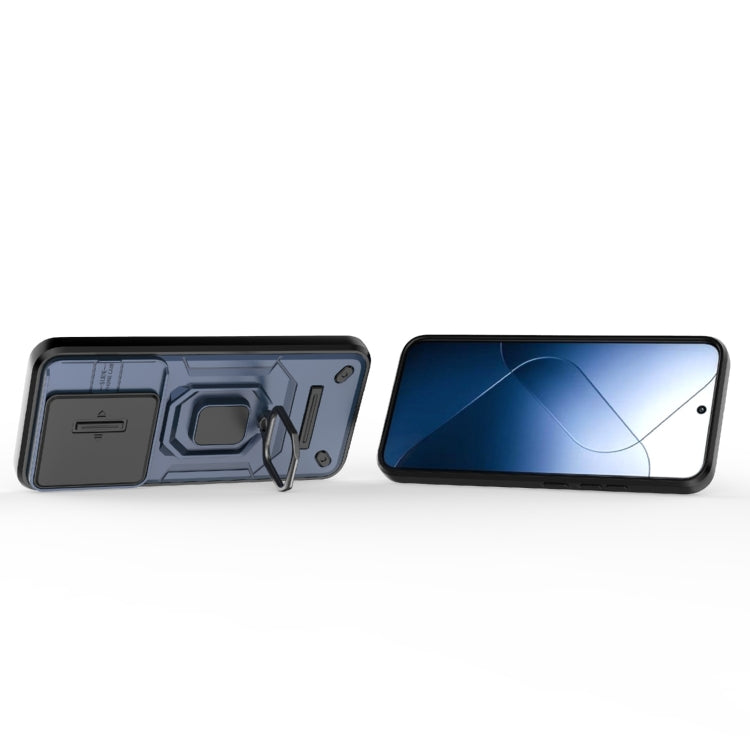 For Xiaomi 14 Sliding Camshield TPU + PC Shockproof Phone Case with Holder(Blue) - Xiaomi Cases by buy2fix | Online Shopping UK | buy2fix