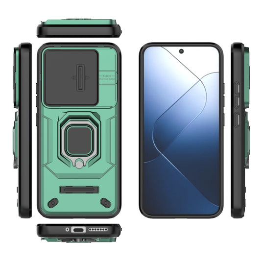 For Xiaomi 14 Sliding Camshield TPU + PC Shockproof Phone Case with Holder(Green) by buy2fix