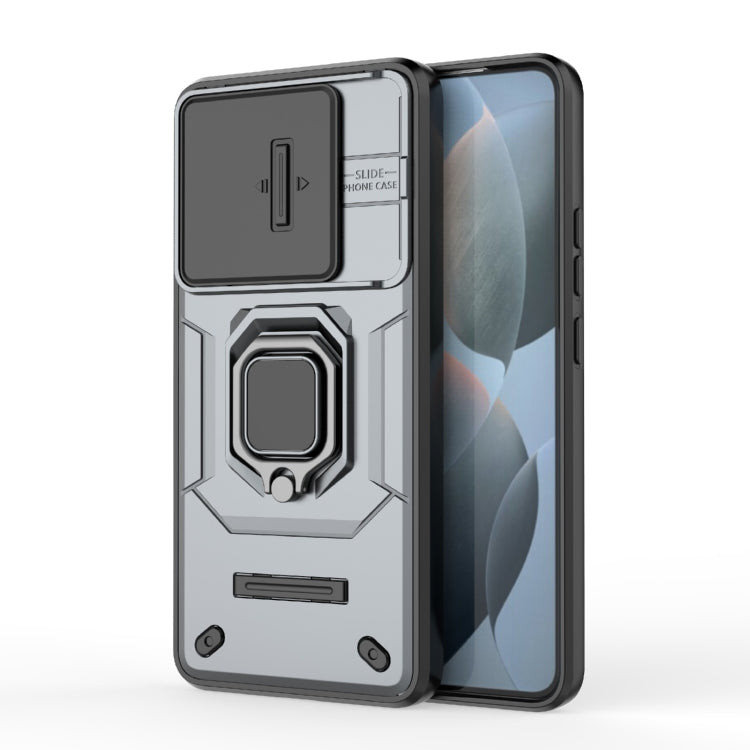 For Xiaomi Redmi K70 5G Sliding Camshield TPU + PC Shockproof Phone Case with Holder(Grey) - Xiaomi Cases by buy2fix | Online Shopping UK | buy2fix