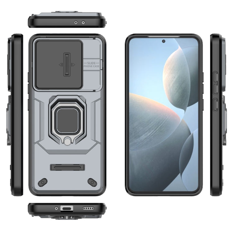 For Xiaomi Redmi K70 5G Sliding Camshield TPU + PC Shockproof Phone Case with Holder(Grey) - Xiaomi Cases by buy2fix | Online Shopping UK | buy2fix