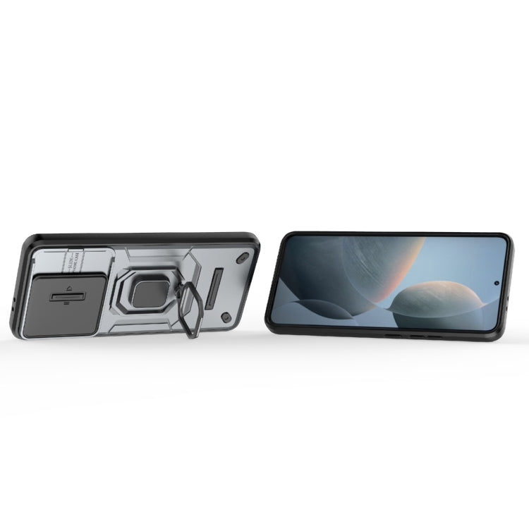 For Xiaomi Redmi K70 5G Sliding Camshield TPU + PC Shockproof Phone Case with Holder(Grey) - Xiaomi Cases by buy2fix | Online Shopping UK | buy2fix
