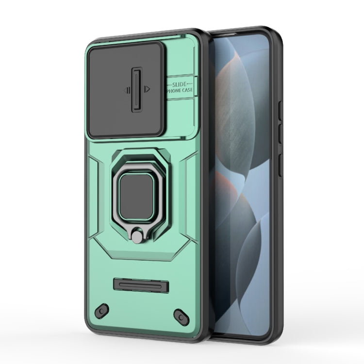 For Xiaomi Redmi K70 5G Sliding Camshield TPU + PC Shockproof Phone Case with Holder(Green) - Xiaomi Cases by buy2fix | Online Shopping UK | buy2fix