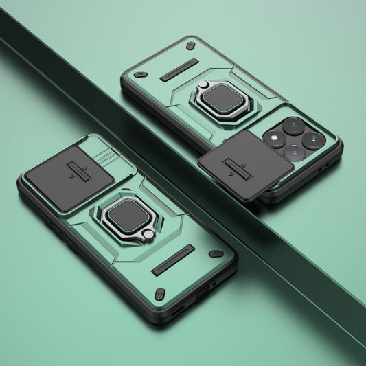 For Xiaomi Redmi K70 5G Sliding Camshield TPU + PC Shockproof Phone Case with Holder(Green) by buy2fix
