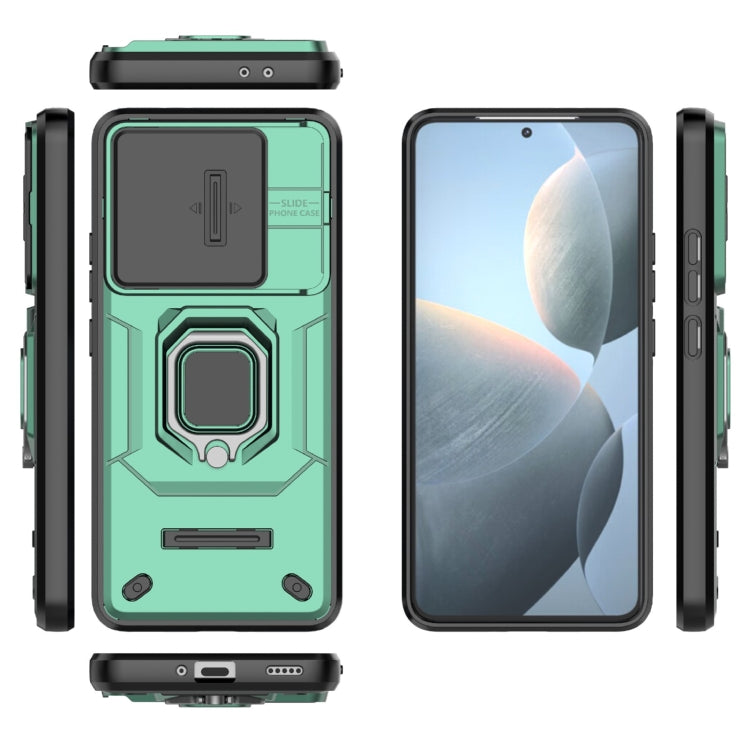 For Xiaomi Redmi K70 5G Sliding Camshield TPU + PC Shockproof Phone Case with Holder(Green) - Xiaomi Cases by buy2fix | Online Shopping UK | buy2fix