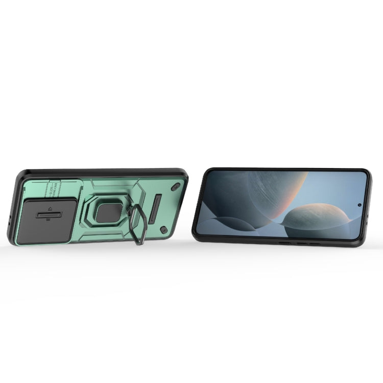 For Xiaomi Redmi K70 5G Sliding Camshield TPU + PC Shockproof Phone Case with Holder(Green) - Xiaomi Cases by buy2fix | Online Shopping UK | buy2fix
