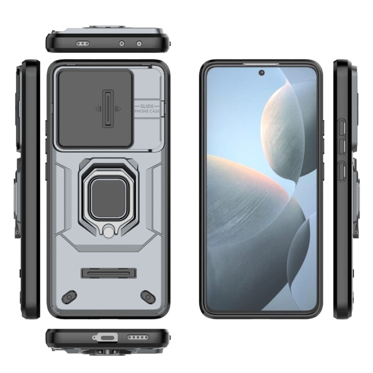 For Xiaomi Redmi K70E 5G Sliding Camshield TPU + PC Shockproof Phone Case with Holder(Grey) - Xiaomi Cases by buy2fix | Online Shopping UK | buy2fix