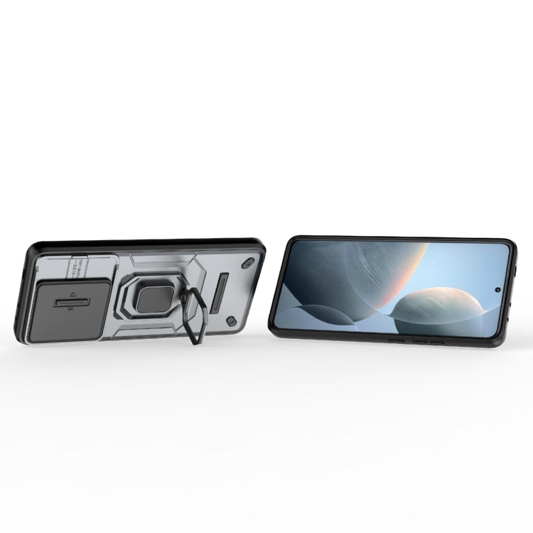 For Xiaomi Redmi K70E 5G Sliding Camshield TPU + PC Shockproof Phone Case with Holder(Grey) - Xiaomi Cases by buy2fix | Online Shopping UK | buy2fix