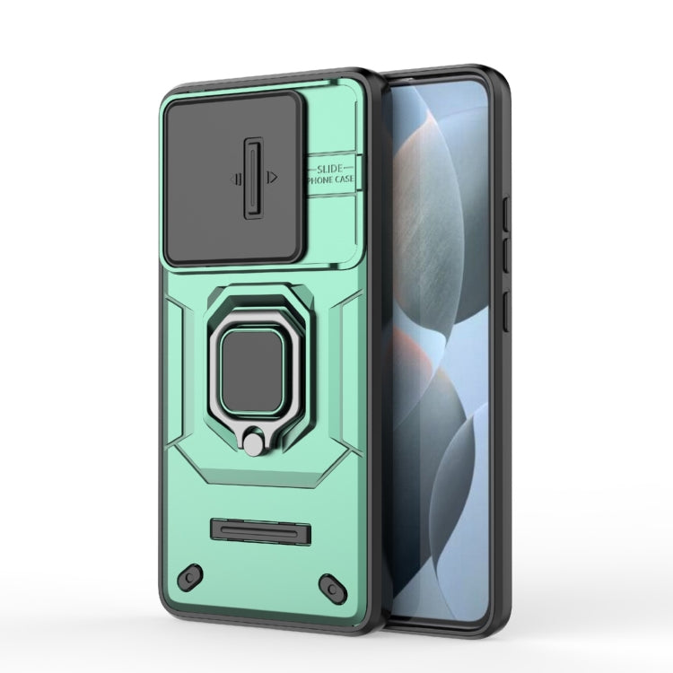 For Xiaomi Redmi K70E 5G Sliding Camshield TPU + PC Shockproof Phone Case with Holder(Green) - Xiaomi Cases by buy2fix | Online Shopping UK | buy2fix