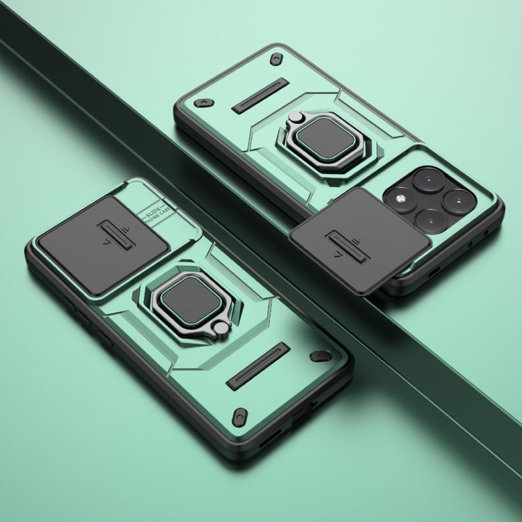 For Xiaomi Redmi K70E 5G Sliding Camshield TPU + PC Shockproof Phone Case with Holder(Green) - Xiaomi Cases by buy2fix | Online Shopping UK | buy2fix