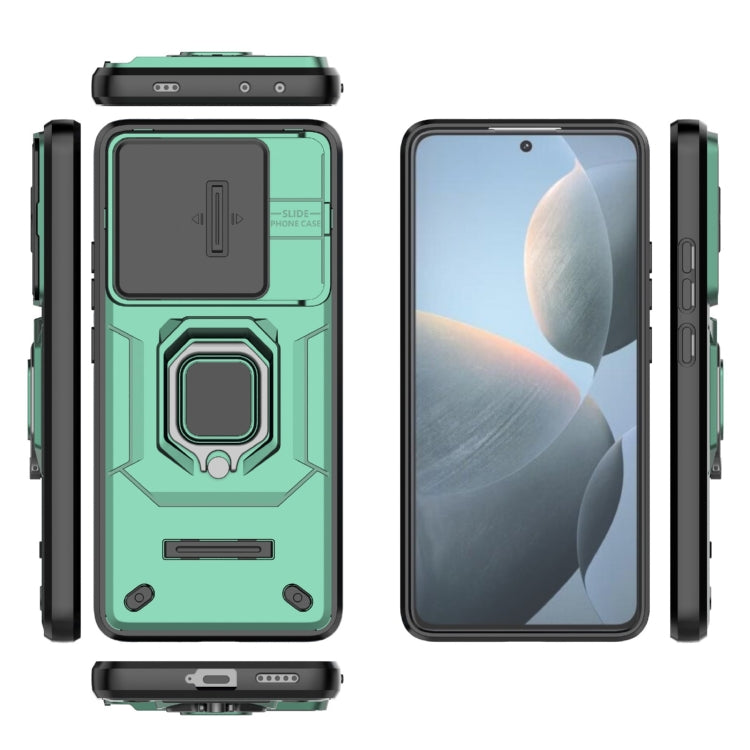 For Xiaomi Redmi K70E 5G Sliding Camshield TPU + PC Shockproof Phone Case with Holder(Green) - Xiaomi Cases by buy2fix | Online Shopping UK | buy2fix