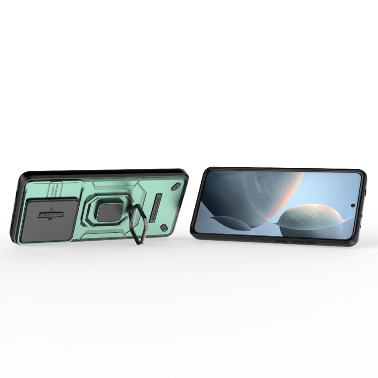 For Xiaomi Redmi K70E 5G Sliding Camshield TPU + PC Shockproof Phone Case with Holder(Green) - Xiaomi Cases by buy2fix | Online Shopping UK | buy2fix