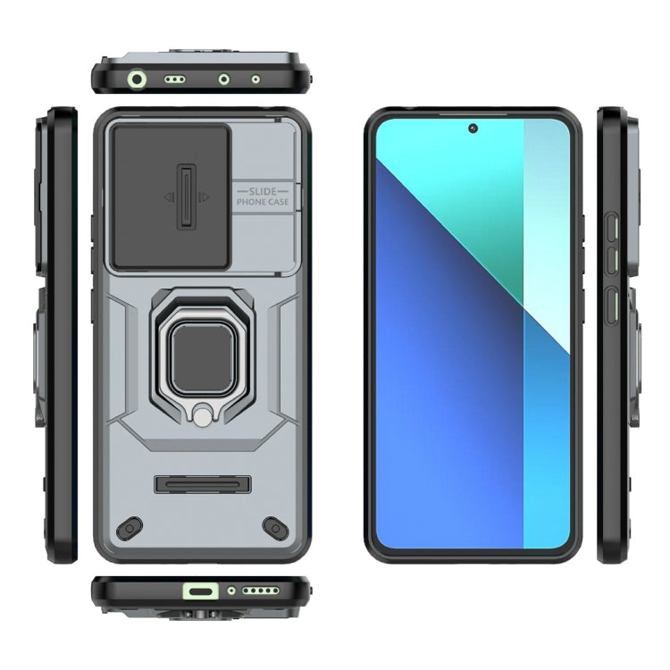 For Xiaomi Redmi Note 13 4G Global Sliding Camshield TPU + PC Shockproof Phone Case with Holder(Grey) - Xiaomi Cases by buy2fix | Online Shopping UK | buy2fix