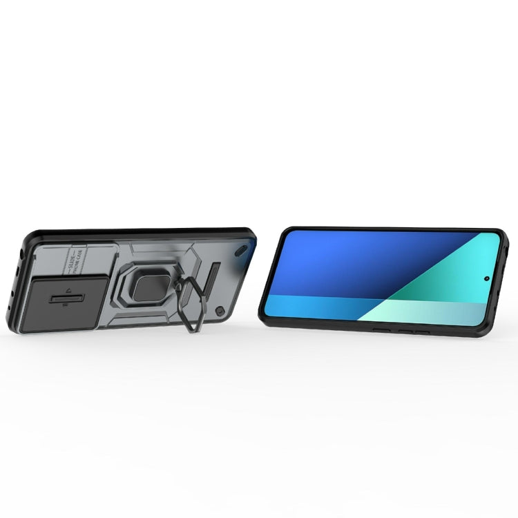For Xiaomi Redmi Note 13 4G Global Sliding Camshield TPU + PC Shockproof Phone Case with Holder(Grey) - Xiaomi Cases by buy2fix | Online Shopping UK | buy2fix