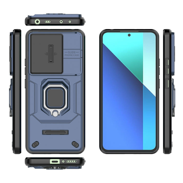 For Xiaomi Redmi Note 13 4G Global Sliding Camshield TPU + PC Shockproof Phone Case with Holder(Blue) - Xiaomi Cases by buy2fix | Online Shopping UK | buy2fix