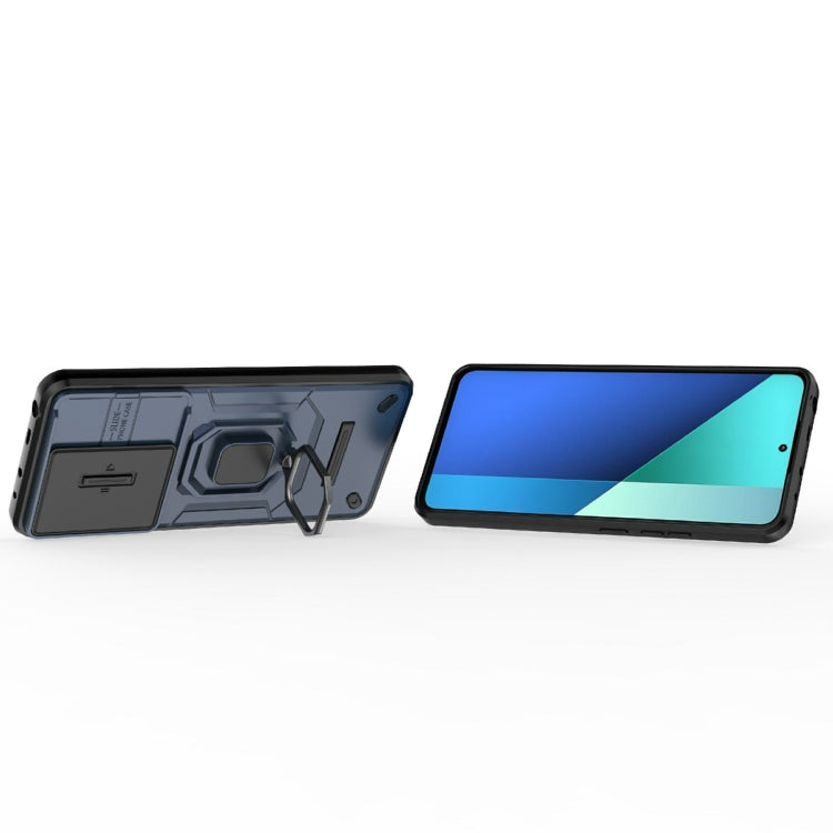 For Xiaomi Redmi Note 13 4G Global Sliding Camshield TPU + PC Shockproof Phone Case with Holder(Blue) - Xiaomi Cases by buy2fix | Online Shopping UK | buy2fix