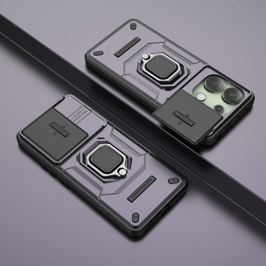 For Xiaomi Redmi Note 13 4G Global Sliding Camshield TPU + PC Shockproof Phone Case with Holder(Purple) by buy2fix