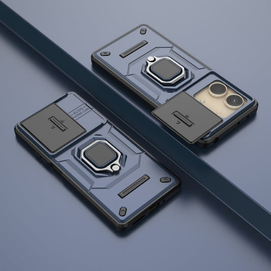 For Xiaomi Redmi Note 13R Pro 5G Sliding Camshield TPU + PC Shockproof Phone Case with Holder(Blue) by buy2fix