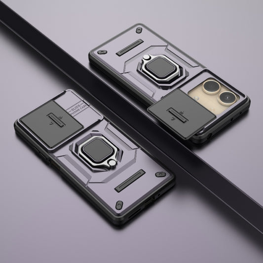 For Xiaomi Redmi Note 13R Pro 5G Sliding Camshield TPU + PC Shockproof Phone Case with Holder(Purple) by buy2fix