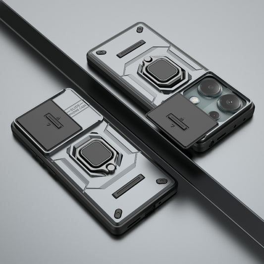 For Xiaomi Redmi Note 13 Pro 4G Global Sliding Camshield TPU + PC Shockproof Phone Case with Holder(Grey) by buy2fix