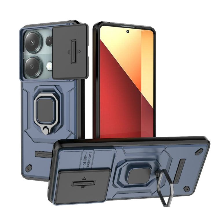 For Xiaomi Redmi Note 13 Pro 4G Global Sliding Camshield TPU + PC Shockproof Phone Case with Holder(Blue) - Xiaomi Cases by buy2fix | Online Shopping UK | buy2fix