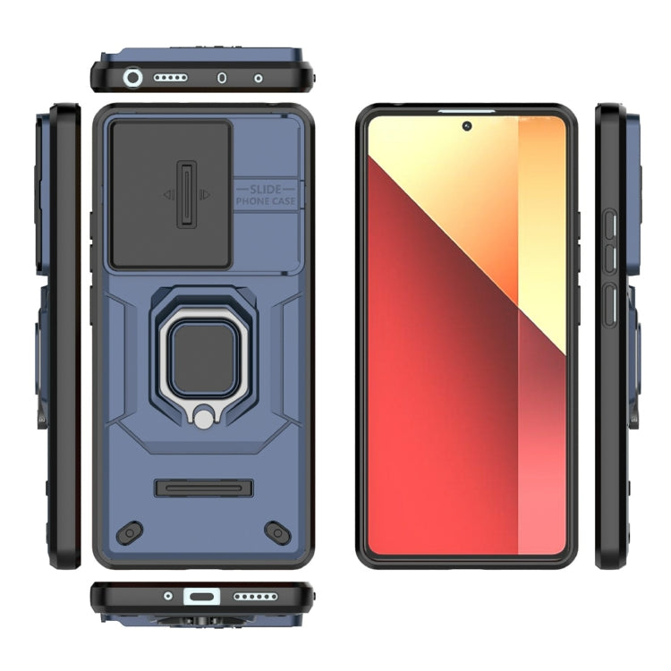 For Xiaomi Redmi Note 13 Pro 4G Global Sliding Camshield TPU + PC Shockproof Phone Case with Holder(Blue) - Xiaomi Cases by buy2fix | Online Shopping UK | buy2fix