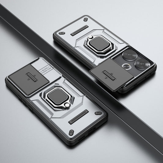 For Xiaomi Redmi Turbo 3 5G Sliding Camshield TPU + PC Shockproof Phone Case with Holder(Grey) by buy2fix