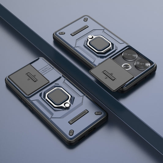 For Xiaomi Redmi Turbo 3 5G Sliding Camshield TPU + PC Shockproof Phone Case with Holder(Blue) by buy2fix