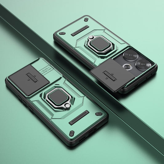 For Xiaomi Redmi Turbo 3 5G Sliding Camshield TPU + PC Shockproof Phone Case with Holder(Green) by buy2fix