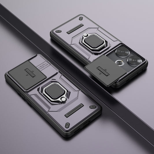 For Xiaomi Redmi Turbo 3 5G Sliding Camshield TPU + PC Shockproof Phone Case with Holder(Purple) by buy2fix